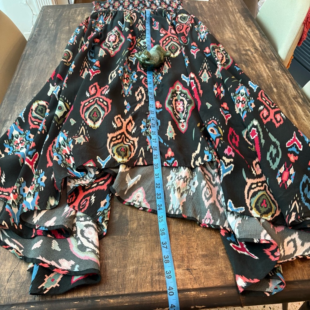 TOLANI Long Black Geometric Tribal Print Asymmetrical Contrast NEW Maxi Dress! - Picture 14 of 16